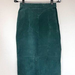 Forest Green Suede Leather Skirt - 1980s